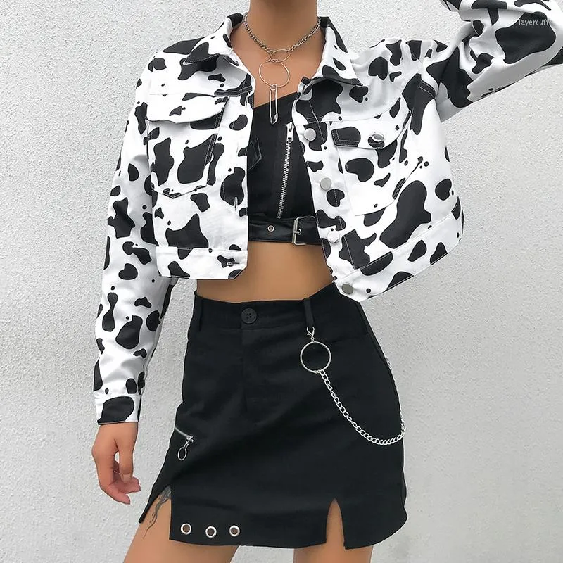 Frauen Jacken Casual 2023 Harajuku Streetwear Kuh Print Gestellte Weibliche Jacke Tasten Mantel Frauen Strickjacke Frühling Herbst Outwear