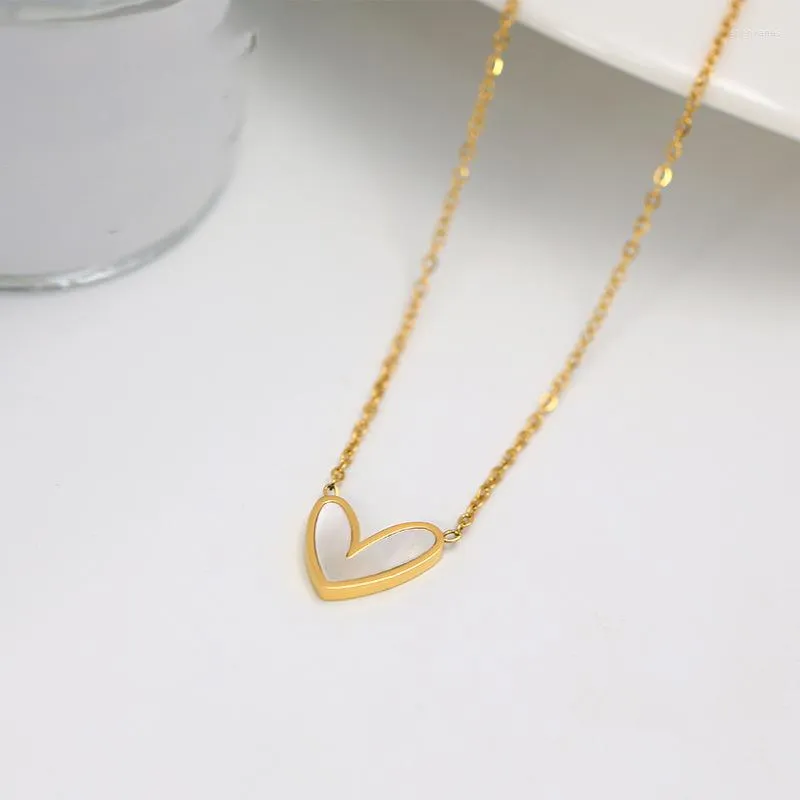 Kedjor Enshir 316L Rostfritt stål Shell Heart Pendant Halsband för kvinnor Luxury Trendy Gold Color Clavicle Chain Gifts Colares