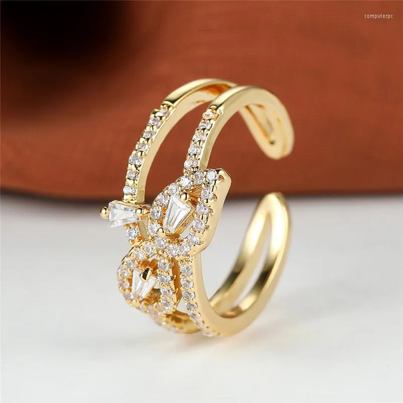 Anéis de casamento Luxurno fêmea de pedra branca Anel ajustável Ringue clássico de coloração de ouro amarelo Cristal de borboleta para mulheres