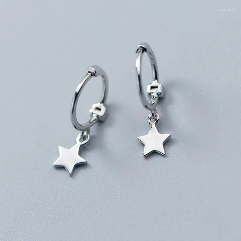 Boucles d'oreilles créoles véritable S925 en argent Sterling pour femmes femme Simple or étoile petite oreille cerceaux pentagramme Fine Bijoux Bijoux