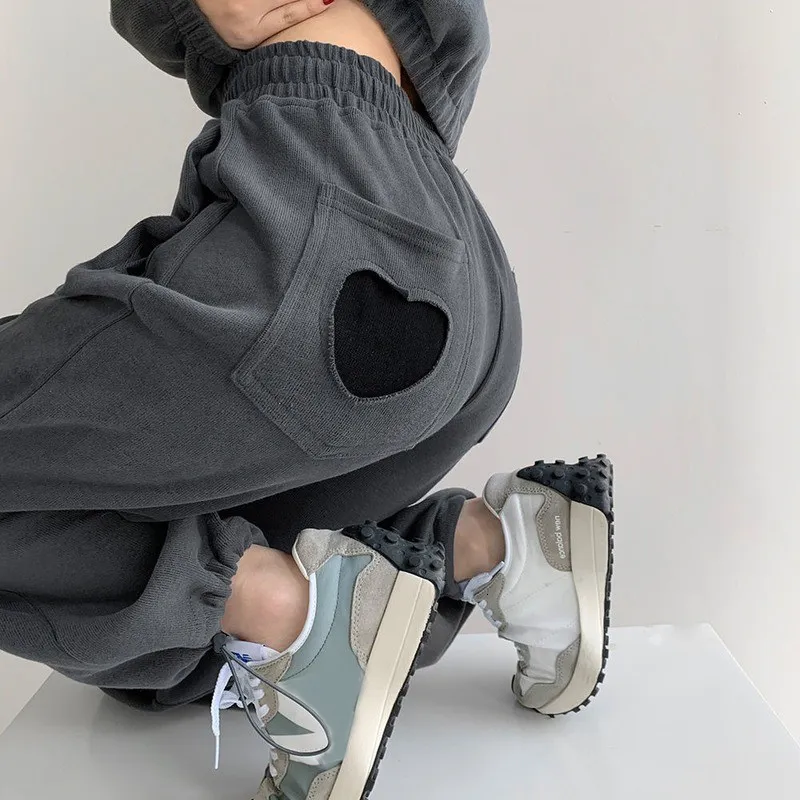 Kvinnor Pants S Grey Sweatpants Jogger Fashion Track Cotton Byxor för kvinnlig koreansk stil 230214