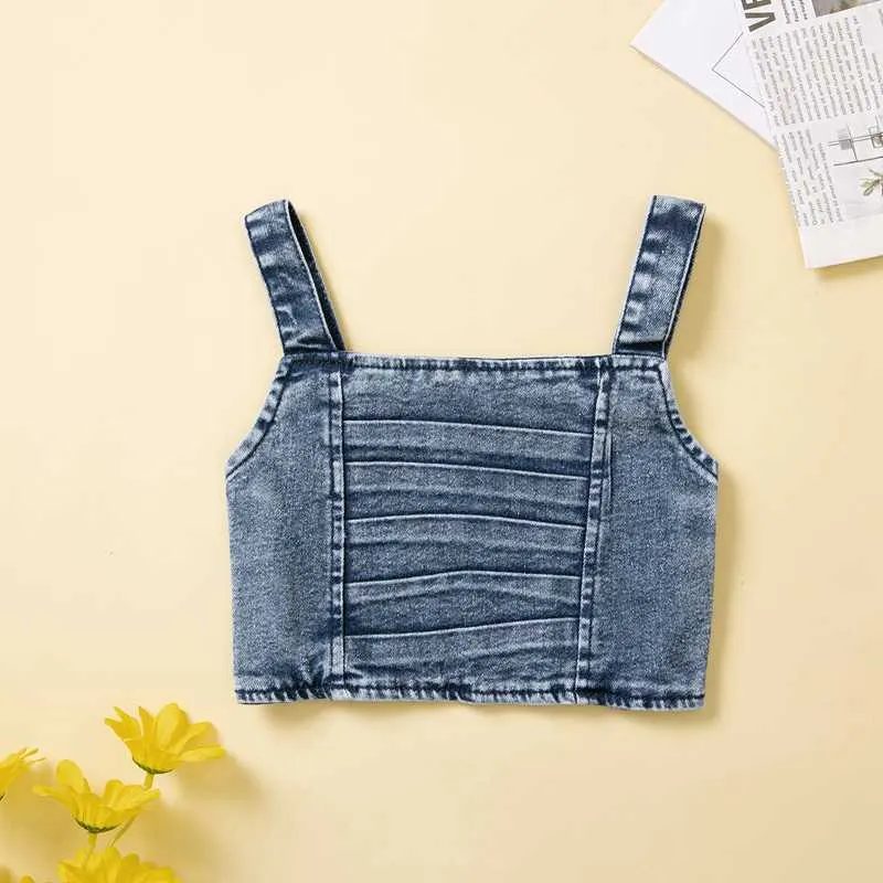 セットファッション夏の女の赤ちゃんの服セット服を着る幼児のプリーツタンクトップデニムショーツウエストバンドPCS衣類