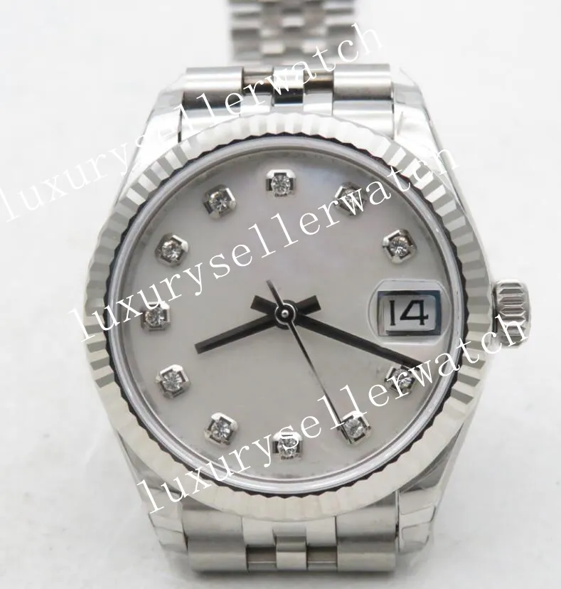 4 -stj￤rniga damer Super 31mm Automatisk r￶relse BP Factory Asia 2813 Kvinnor Mop Gray Pink White Dial With Diamond 904F Sapphire Fluted Bezel Datejust Wristwatches