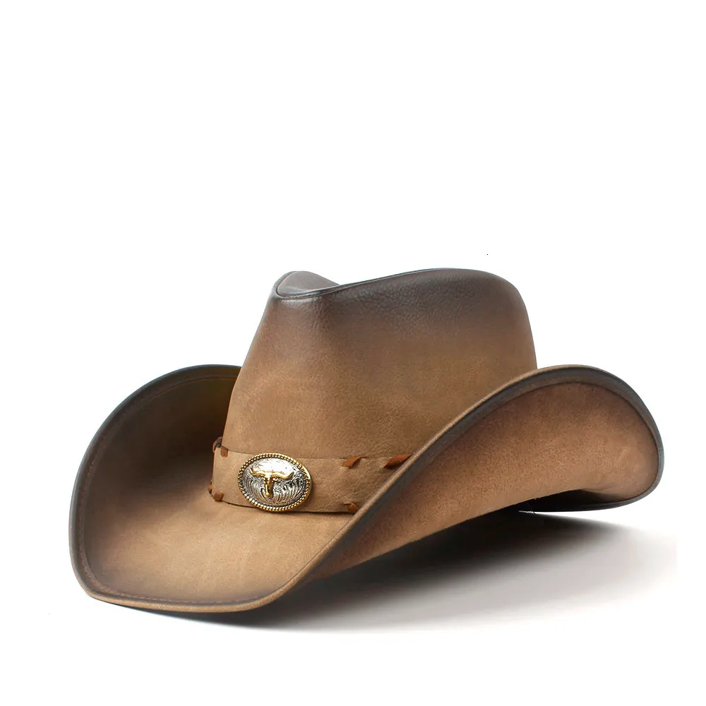 100% Leather Wide Brim Cowboy Hat For Men Western Style Handmade Bucket Hat  With Large Head Perfect For Groomsmen, Dads, And Cowboys Available In Big  Sizes Up To XXL Item #230214 From