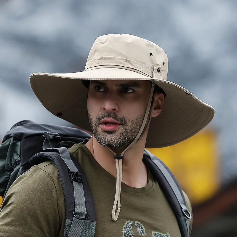 Brede rand hoeden emmer zomerreizigers buitenshuis te voet visser voor man waterdichte camping mannen plus size sune cap 230214