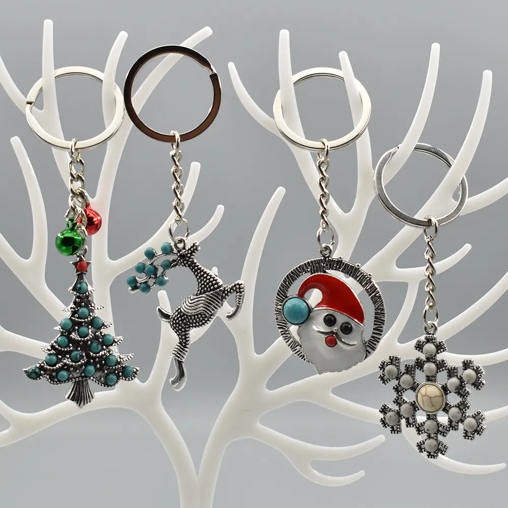 Key Rings Christmas Tree Santa Claus Snowflake Elk Turquoise Key Ring Bag Car Pendant Women Key Chain fashion jewelry New Year M