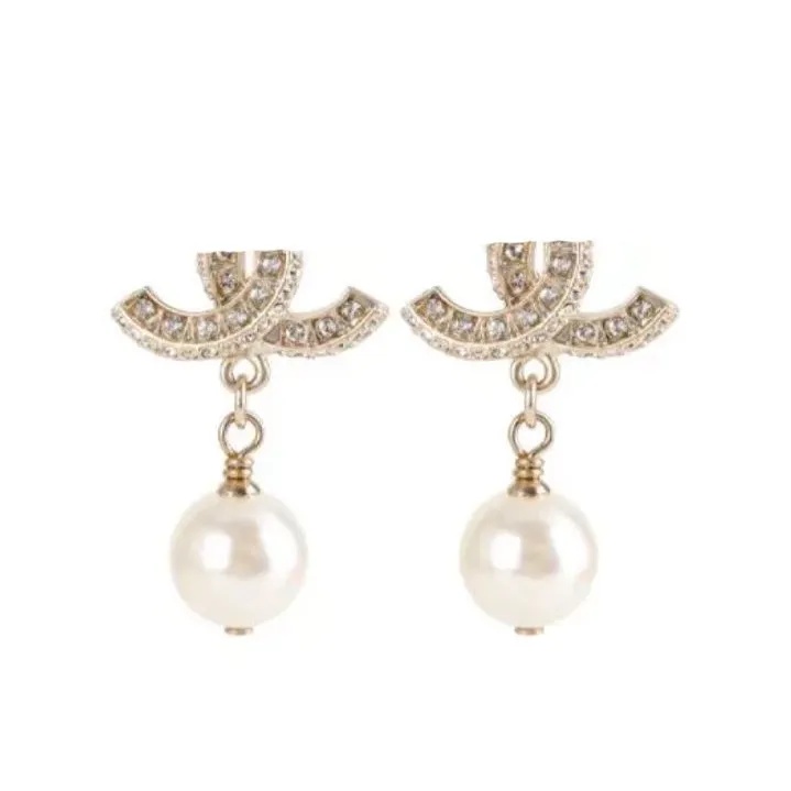 diamond pearl drop dangle earring French luxury brand gold earrings letter barnd fashion fashion designer for women party gift wedding chandelier earings