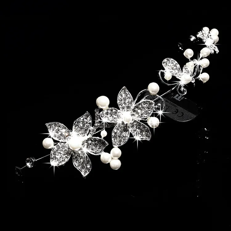 Accessori Capelli Sposa Argento, Pettini per Capelli da Sposa con Fiore e Perle, Ornamenti per Capelli di Strass Nuziali, Cristallo Fascia Copricapo Cerchietto per Capelli da Sposa per Donne e Ragazze