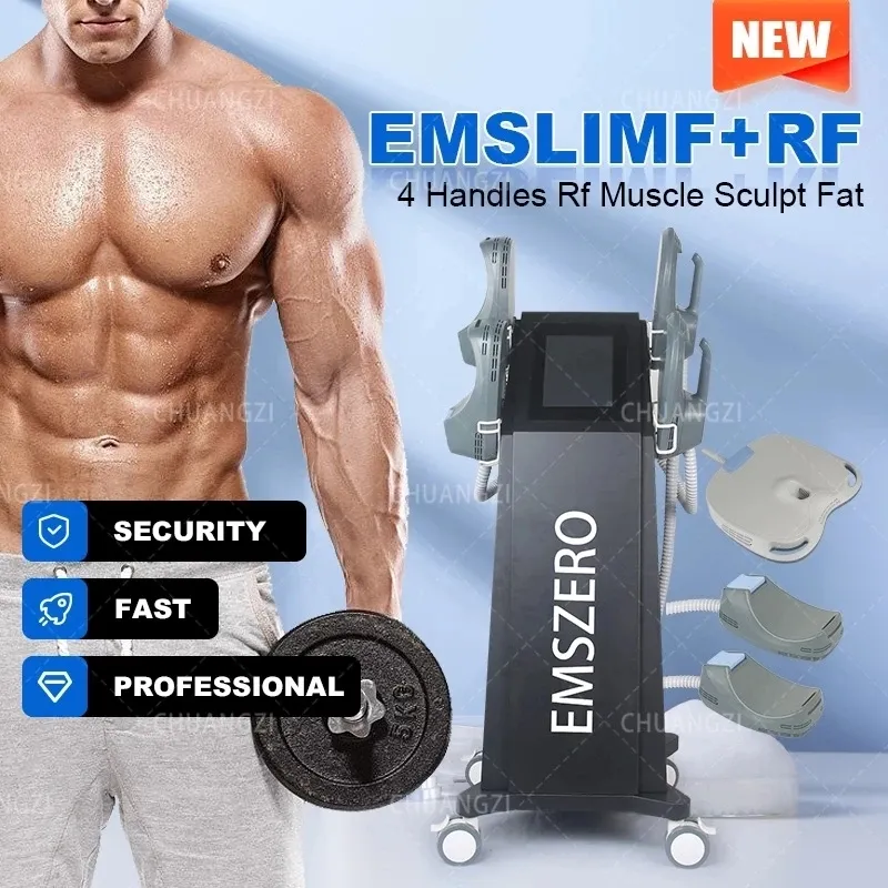 DLS-Emslim Nova 13 Tesla High Power 4 RF Handtag Hi-EMT Body Sculpt Electromagnetic Muscle Stimulate Emszero Slimming Machine Finns i två färger grå/svart