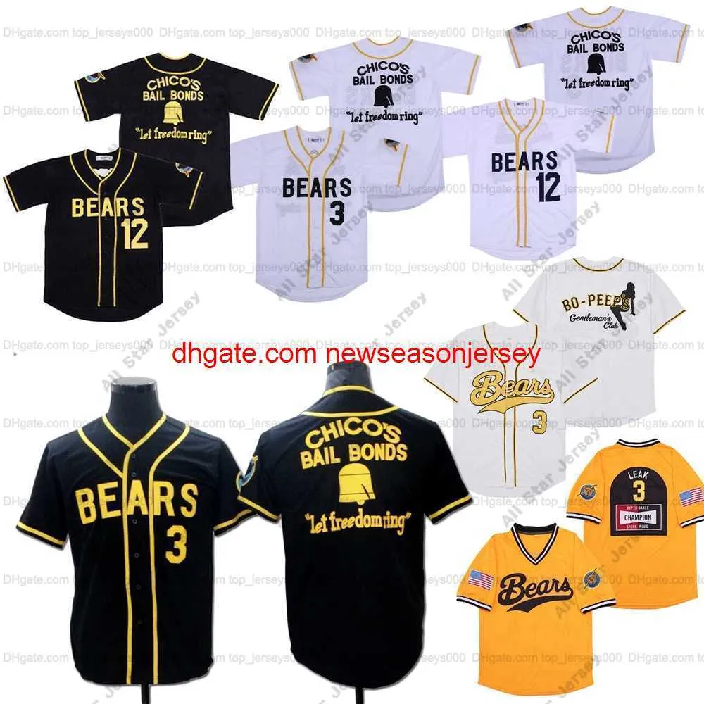 Het slechte nieuws draagt Movie Baseball Jersey 3 Kelly Leak 12 Tanner Boyle Bail Bonds Jerseys Bo Peeps All Stitched White