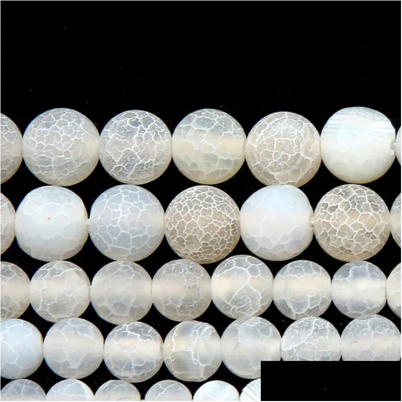 Stone 8mm Natural Frost Crab White Agaty okrągłe luźne koraliki 4 6 8 10 12 mm rozmiar wyboru do produkcji biżuterii Dhgarden dharw