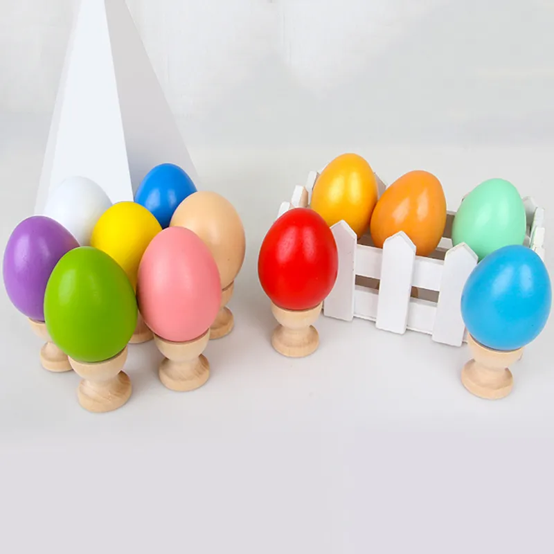 Children Party Favor Wood Simulation Easter Egg Solid Color Paintable Drawing Artificial Egg DIY Hand Painted Wooden Easter Eggs Huevos De Pascua De Madera