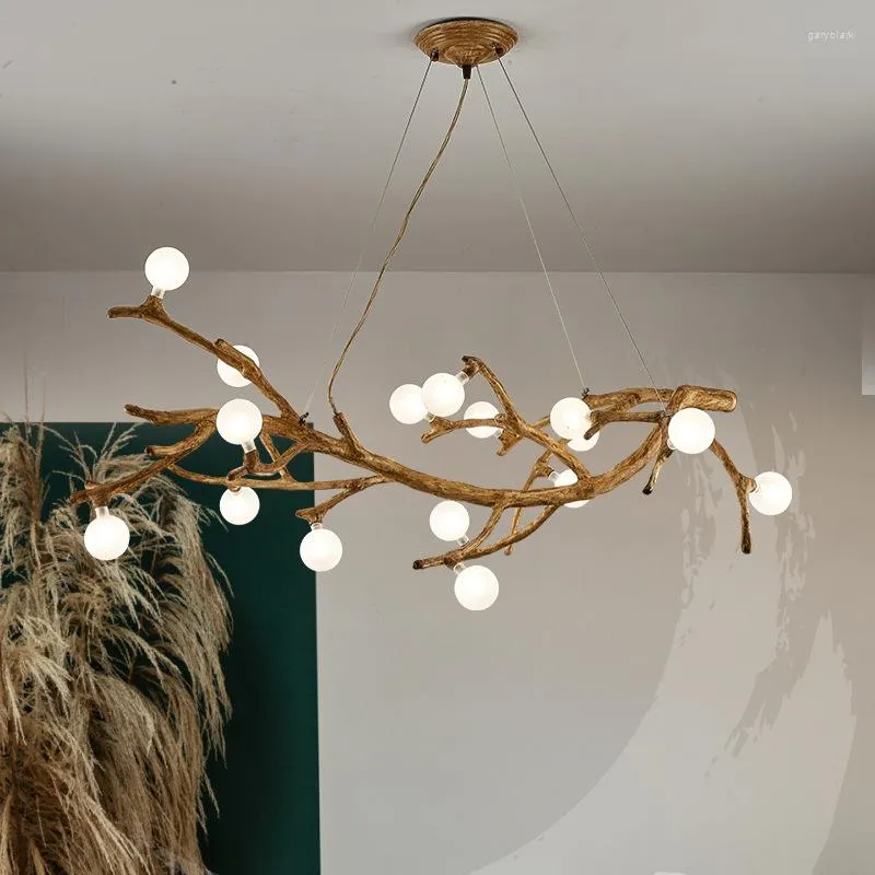 Pendant Lamps Retro Nordic Wood Twigs LED Chandelier For Dining Room Kitchen Living Bedroom Ceiling Lamp G4 Design Hanging Light