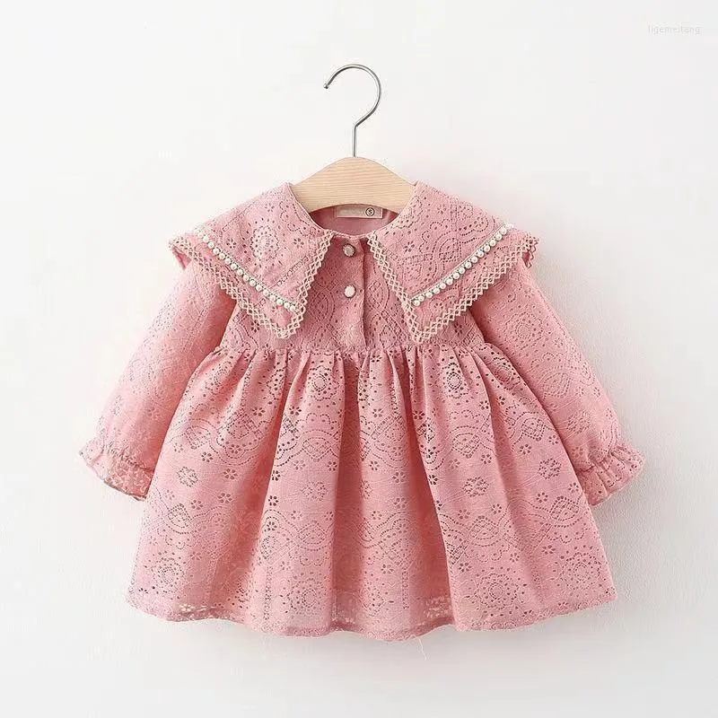 Girl Dresses Long Sleeve Baby Dress Lace Princess Fashion Infant Party Birthday Big Turn-down Collar Outfits Little Girls