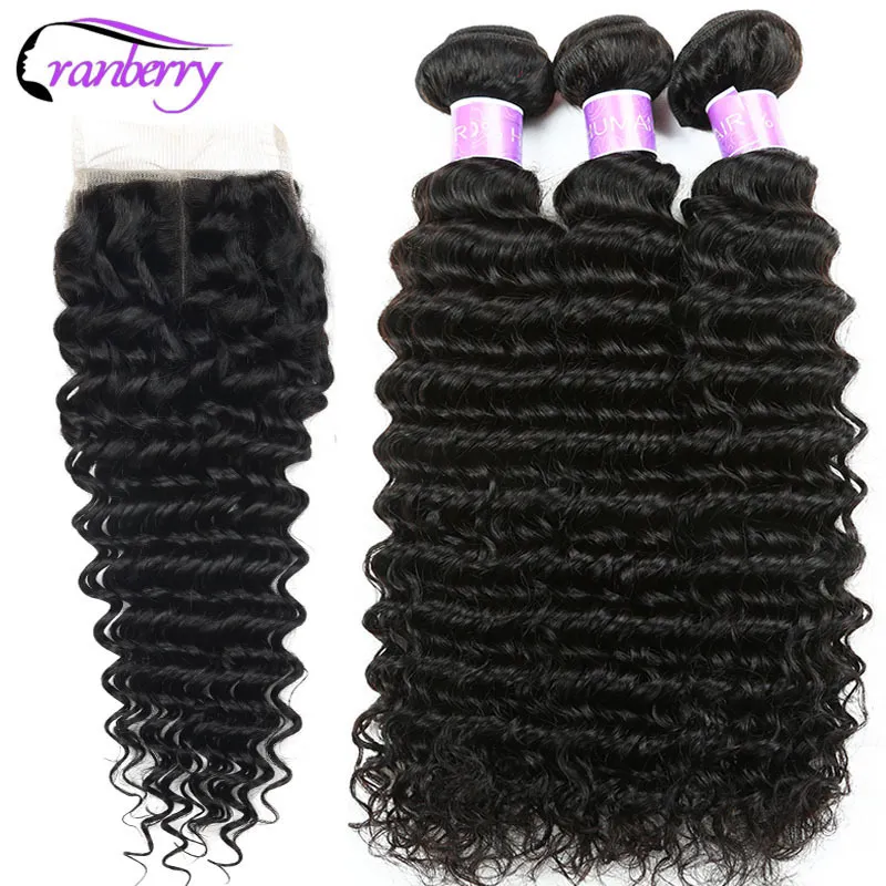 Hair pieces CRANBERRY Deep Wave Human Bundles With Clre 4 pcslot Brazilian Weave Remy 230214