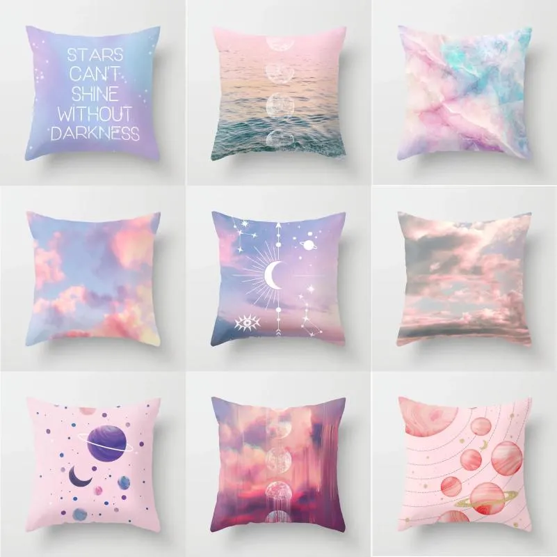 Pillow Case 45x45cm Pink Sky Planet Series Drukowana okładka poliestrowa dekoracja domowa Dekoracyjna poduszka