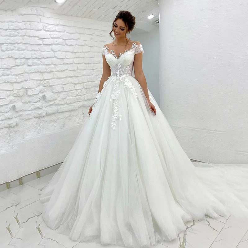 Abiti da festa Principessa Matrimonio Off spalla 3D Applique in pizzo Donna senza maniche Boho Abiti da sposa Vestido De Novia Personalizzato 2023 230213