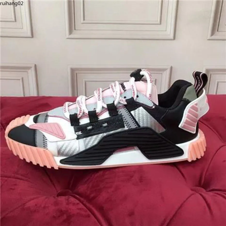 Fashion Best Top Quality real leather Handmade Multicolor Gradient Technical sneakers men women famous shoes Trainers size35-46 M KJK000sde0013