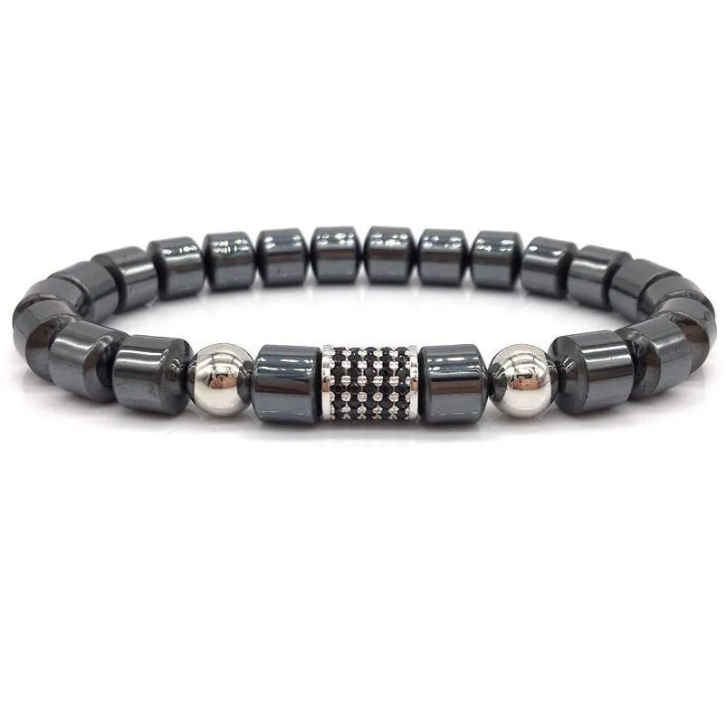 Bracciale da uomo nuovo di moda in rilievo 8mm cilindro ematite braccialetto di fascino braccialetto di gioielli di marca regalo Psera Hombres consegna di goccia braccialetto Dhgarden Dhknl