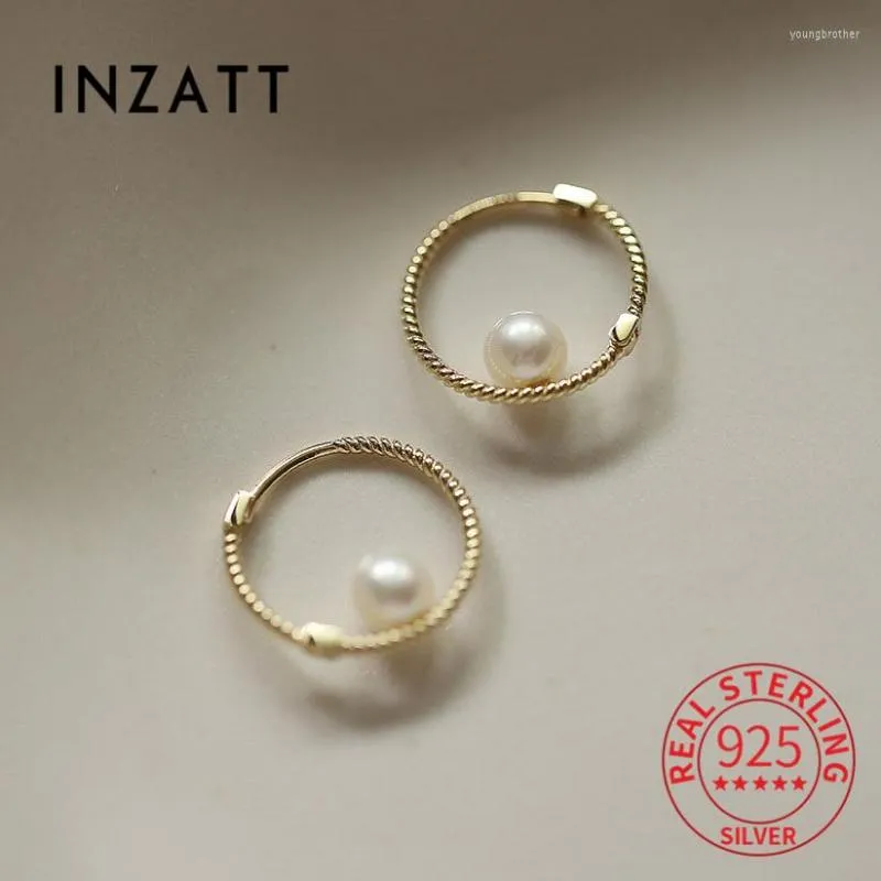 Hoop Earrings INZAReal 925 Sterling Silver 14K Gold Round Pearl For Women Party Trendy Fine Jewelry Minimalist Accessories