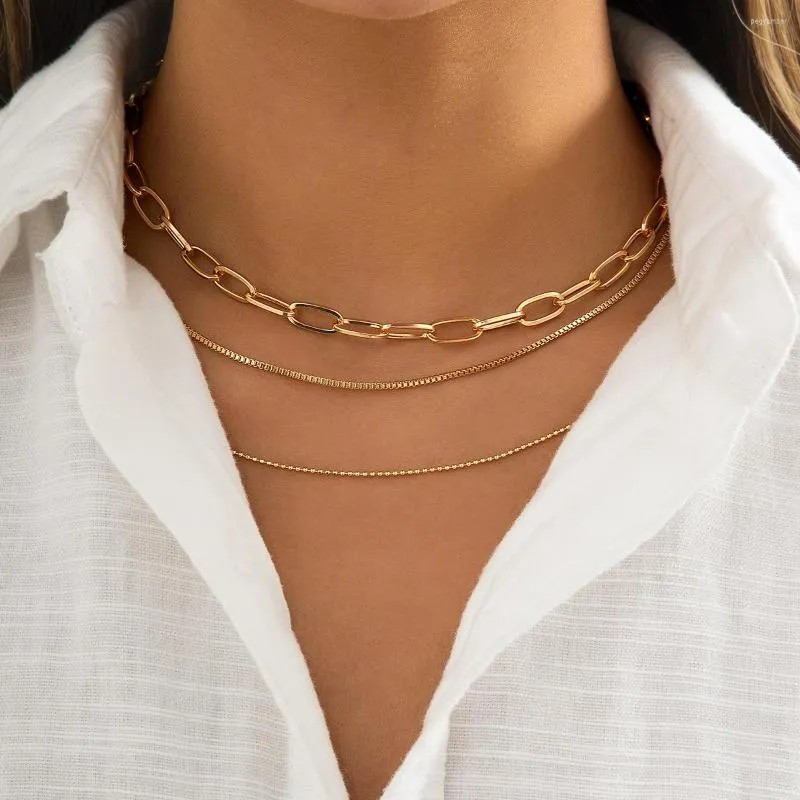 Chains Bohemian Simple Bead Box Hollow Necklace Female Retro Creative Fashion Gold Color Metal Charm Clavicle Necklaces Girl Jewelry