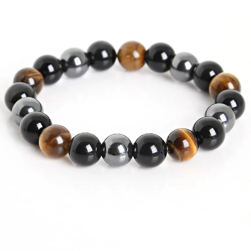 Beaded Tiger Eye Hematite Black Obsidian 10Mm Stone Bracelet Jewelry For Women Gift Men Drop Delivery Bracelets Dhgarden Dhrv0