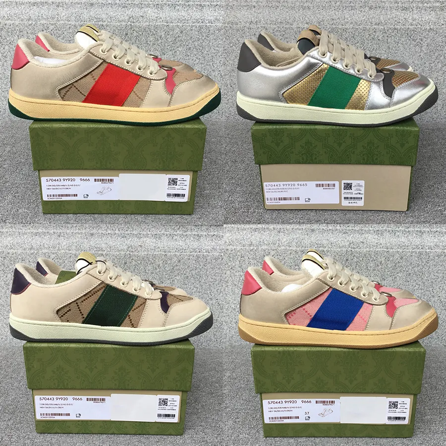 Dirty Designer Casual Shoes Screener sneaker Donna Uomo sneakers Vintage Classic Pelle Web beige ebano verde fucsia blu vintage trattato mens scarpe da ginnastica taglia 35-45