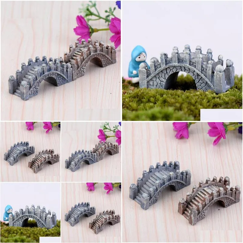 Arts And Crafts Wholesale Artificial Vintage Bridge Mini Craft Miniature Fairy Garden Home Decoration Houses Micro Landsca Decor Diy Dht3N