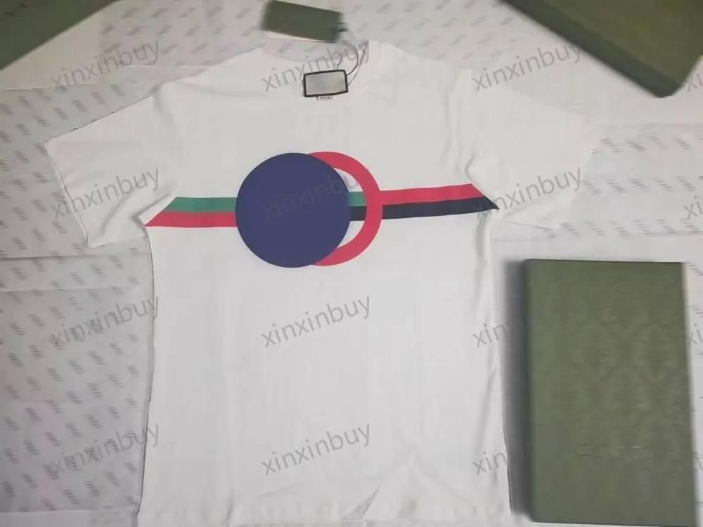 xinxinbuy T-shirt da uomo firmata 23ss Paris Stampa a righe colorate motivo a maniche corte in cotone da donna bianco nero Beige XS-2XL