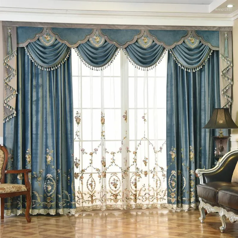 Luxury Villa European Style Velvet Embroidered Shabby Chic Blackout Curtains For Living Room And ...