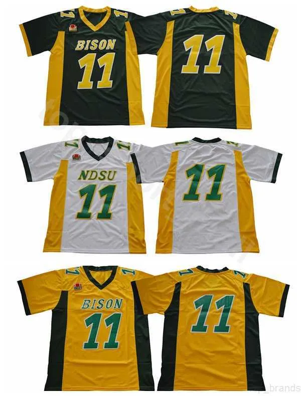 NDSU Bison 11 Carson Wentz Football Jerseys North Dakota State College Wentz Jersey Stitched University Team Green Yellow White