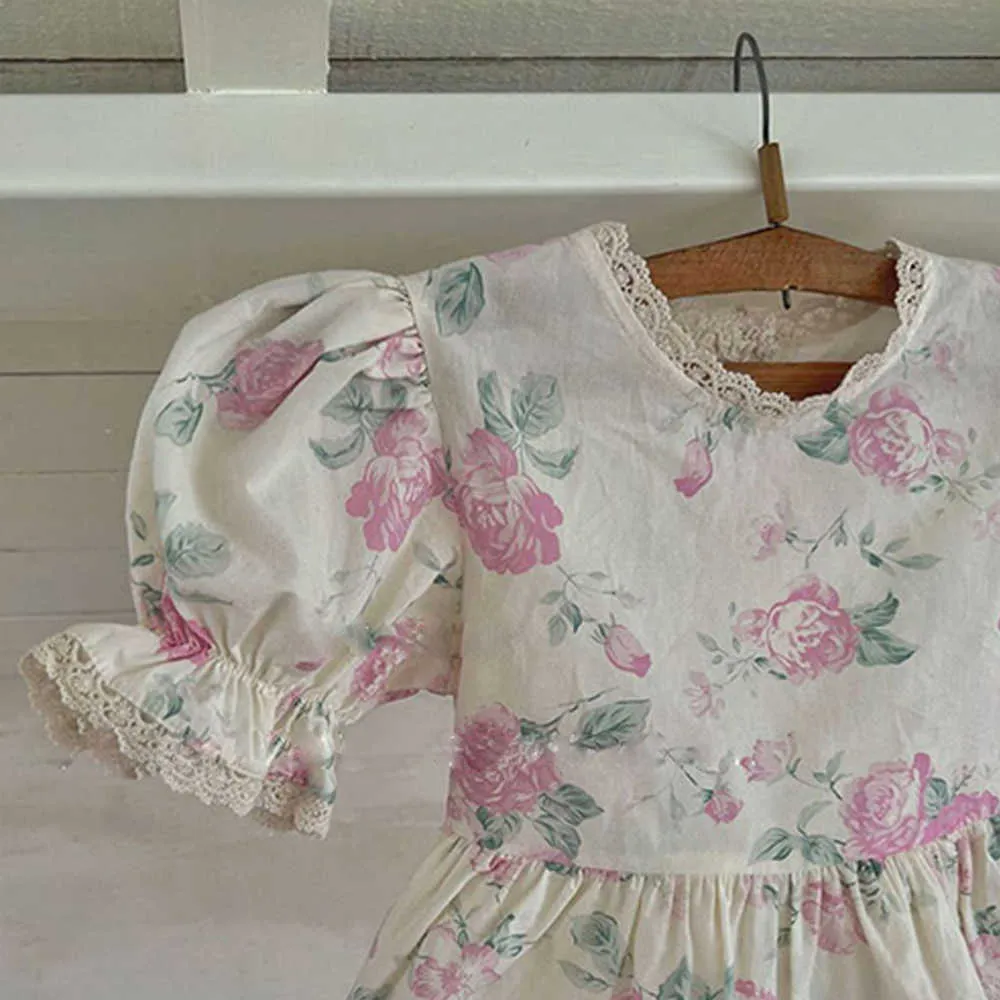 Ensemble de vêtements décontractés, manches bouffantes, pull à fleurs, hauts, taille élastique, pantalon, costume, imprimé Floral, vêtements d'été pour enfants filles, nouvelle collection