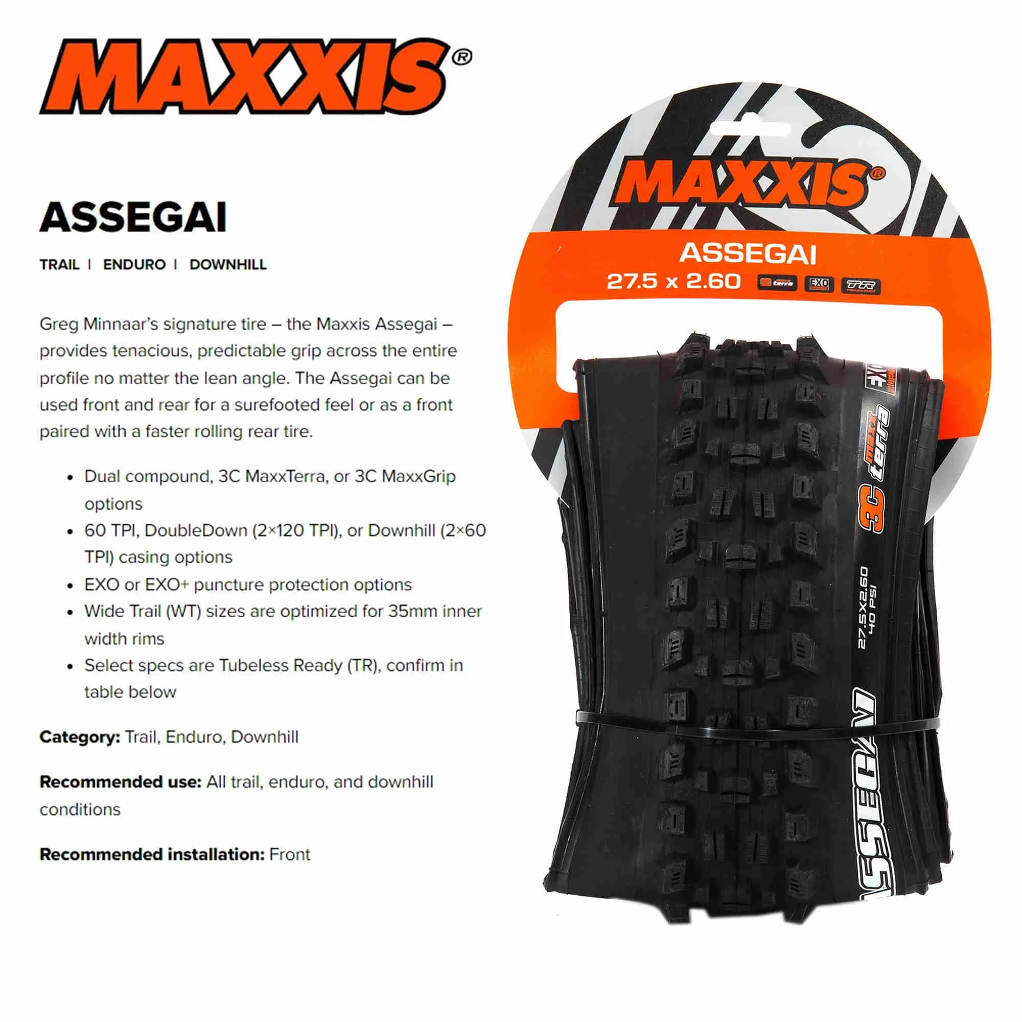 自転車タイヤ 1 個 MAXXIS Assegai 自転車タイヤ 29 × 2.50 29 × 2.6 27.5 × 2.5 3C MaxxTerra EXO+ チューブレスレディ折りたたみタイヤ MTB バイク用 HKD230712