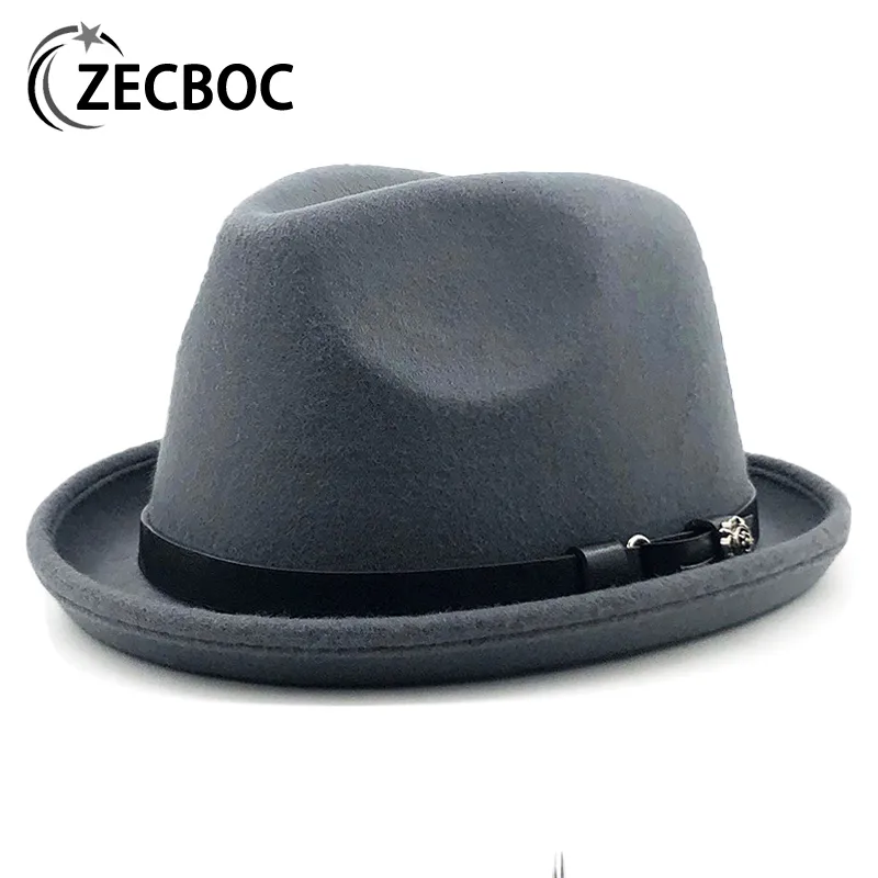 Wide Brim Hats Bucket Pork Pie For Men With Belt Imitation Woolen Felt Fedora Top Winter Autumn Church Roll Up Luxury Woman Fashion 230214