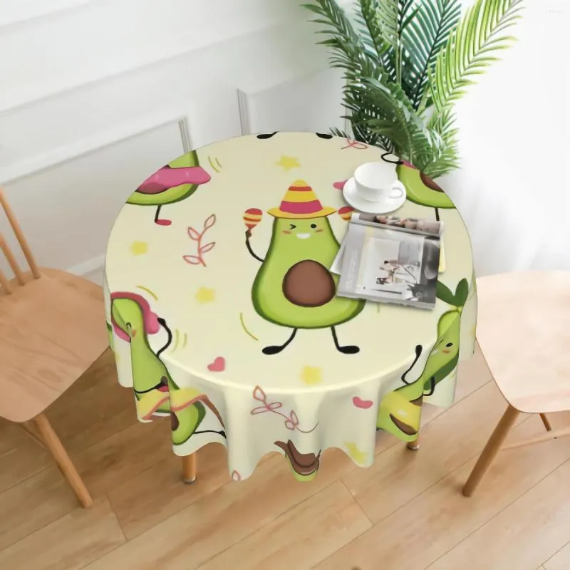 Borddukmönster av söt avokado frukt runda bordsduk vattentät kawaii rynka gratis borddukar