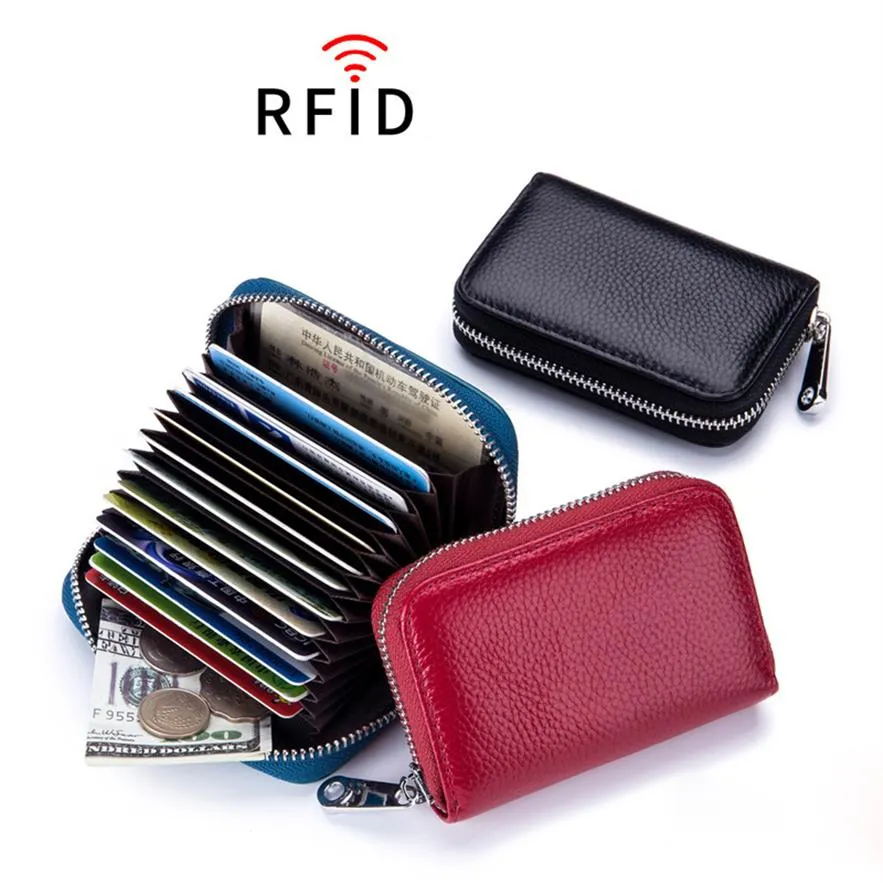 Porta carte di credito femminile in pelle magnetica con cerniera antifurto RFID in pelle bovina maschile con cerniera HBP3151