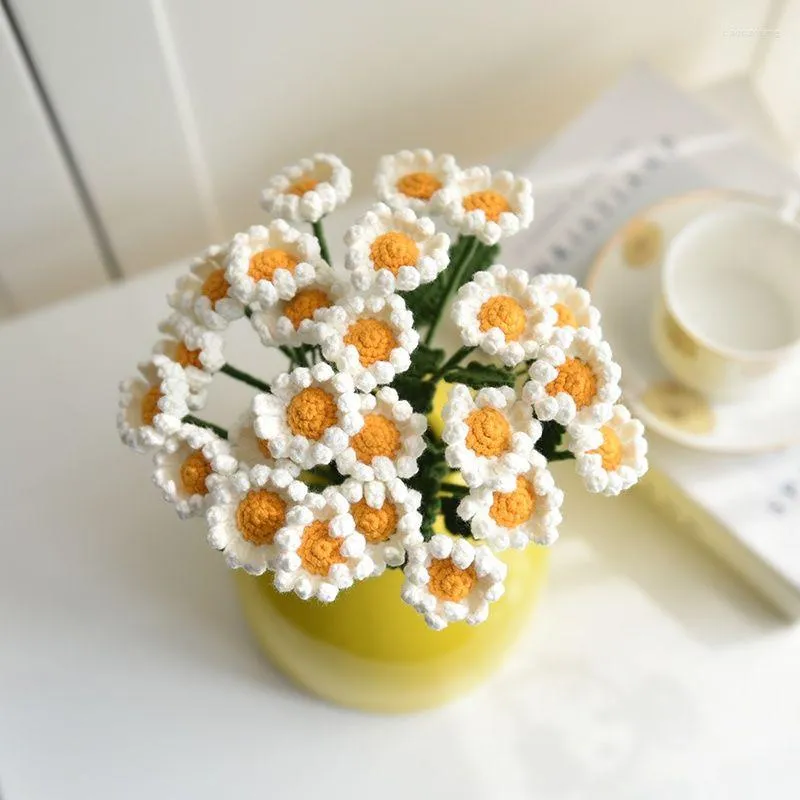 Decorative Flowers 10pcs/lot Hand-knitted Yarn Crochet Tulip Sunflower Lavender Wedding Daisy Home Decoration