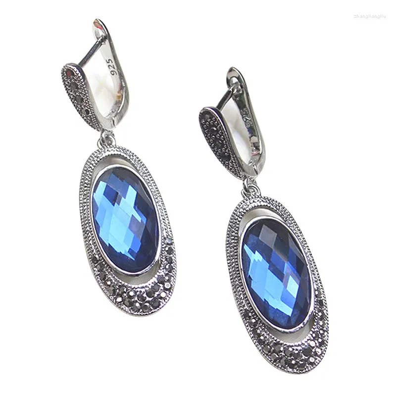 Boucles d'oreilles pendantes Ajojewel cristal ovale avec pierre bleue Style rétro oreille goutte noir strass Vintage bijoux en gros