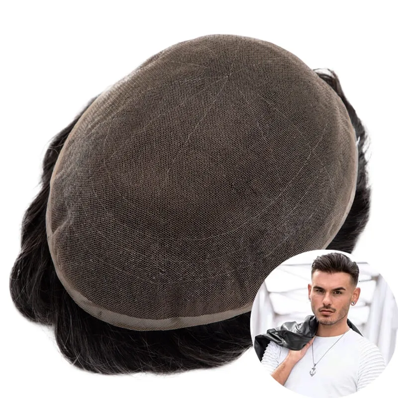 Synthetic s Men Toupee Full Lace Base Human Hair Systems Unit 's Breathable Male Capillary Prothesis Natural For 230214