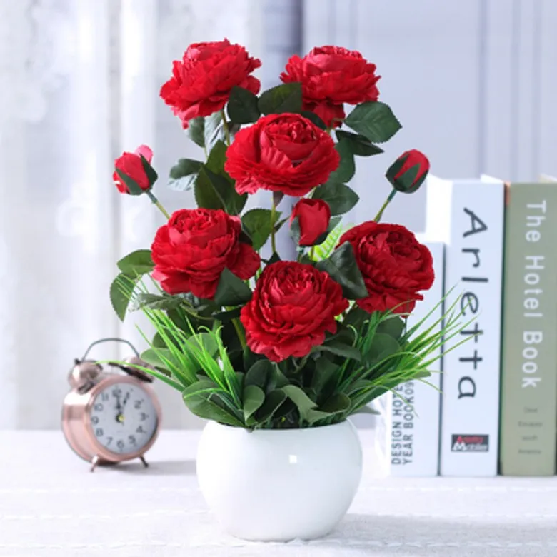 Simulation flower living room table rose flower arrangement peony pot fake flower silk flower decoration flowers