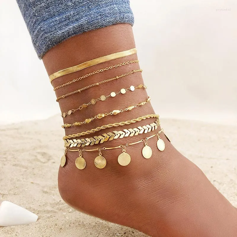 Anklets Women Gold Color Stainless Steel Chain 1/2/3pcs/set Beach Barefoot Foot Jewelry Leg Ankle Lady Holiday Gifts