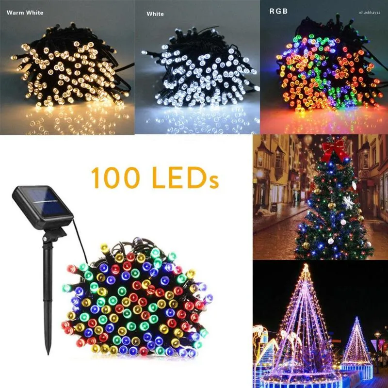 ストリングRGB 8カラーガーランド100 LEDソーラーパワーの妖精ストリングライトアウトドアガーデンクリスマスウェディングパーティー装飾ランプ防水