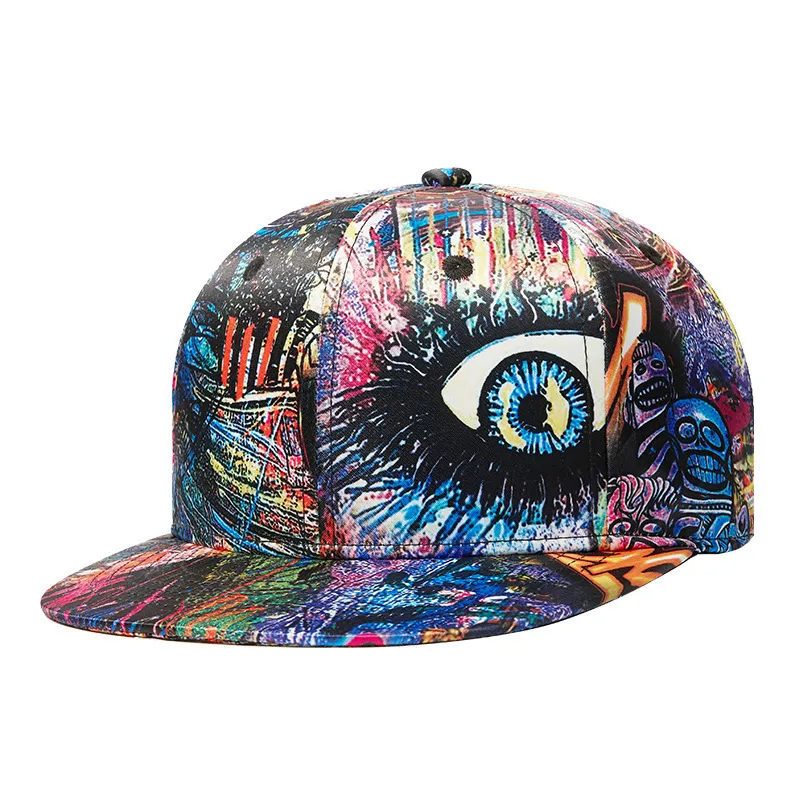 Beanieskull Caps Men Graffiti Hip Hip Hop Baseball Women Streetwear Trucker Hat Eye Patternフラットブリムサンクールゴラス230214