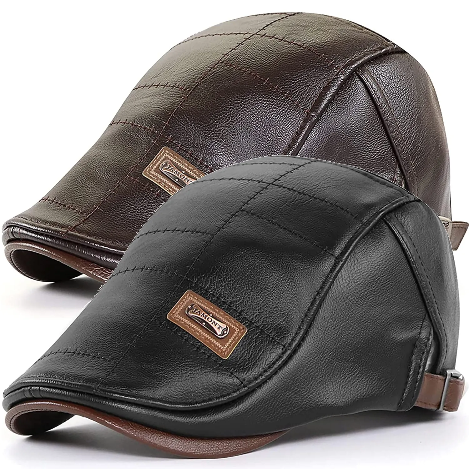 Bérets rétro PU cuir chapeaux pour hommes automne hiver Faux chapeau moyen âge hommes visière chaud plat ed casquette réglable 230214