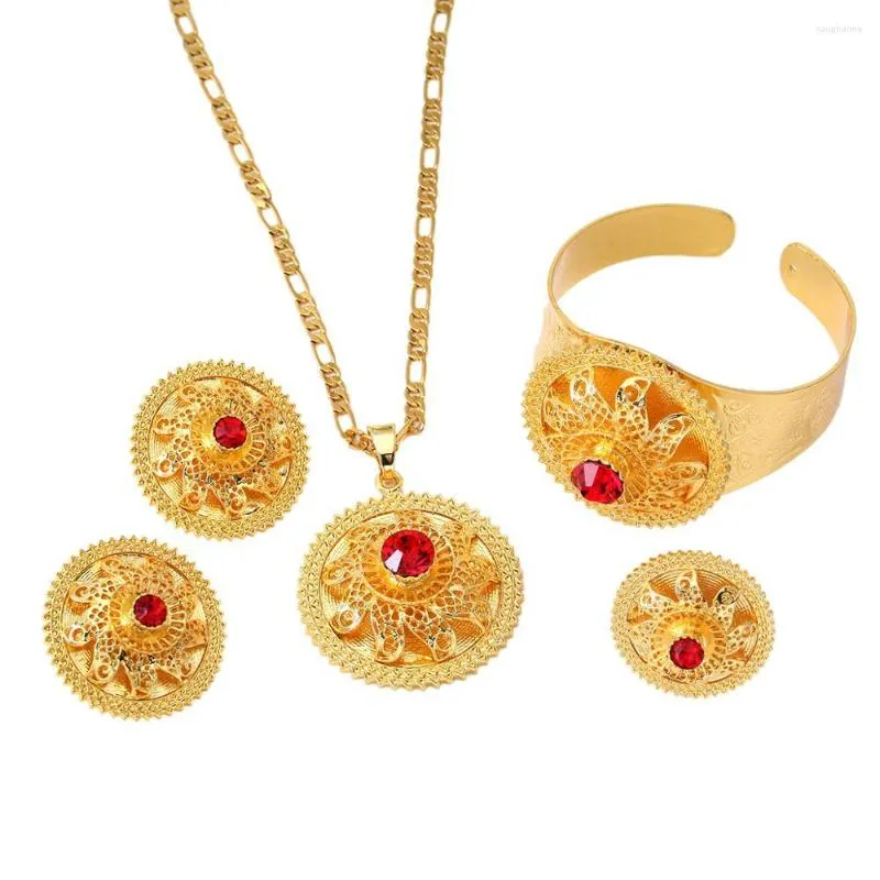 Ensemble de colliers et boucles d'oreilles, pendentif éthiopien, bague, bracelet, couleur or, bijoux de mariée africaine pour mariage érythréen