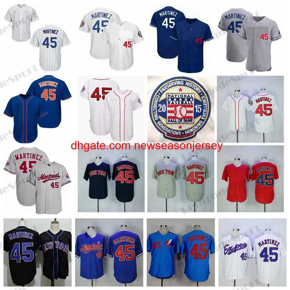 2015 Зал славы Vintage 45 Бейсбольные майки Pedro Martinez Hof Blue White Montreal Red New Expos York Mens Mens сетчатые рубашки
