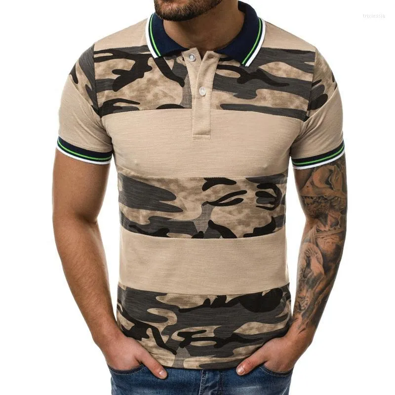 Polos męski Markyi Mężczyźni Summer Cotton Classal Casual Camuflage Patchwork Polo Shirt Business Krótkie rękaw