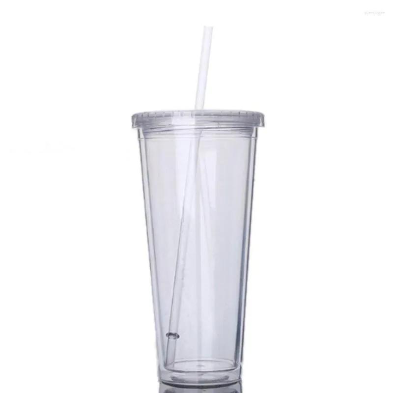 Koppar Saucers 500/650 ml Straw Cup dubbelskikt Anti-Scaling Hand kaffesaftmugg Personlig plastbotten utomhus bärbar