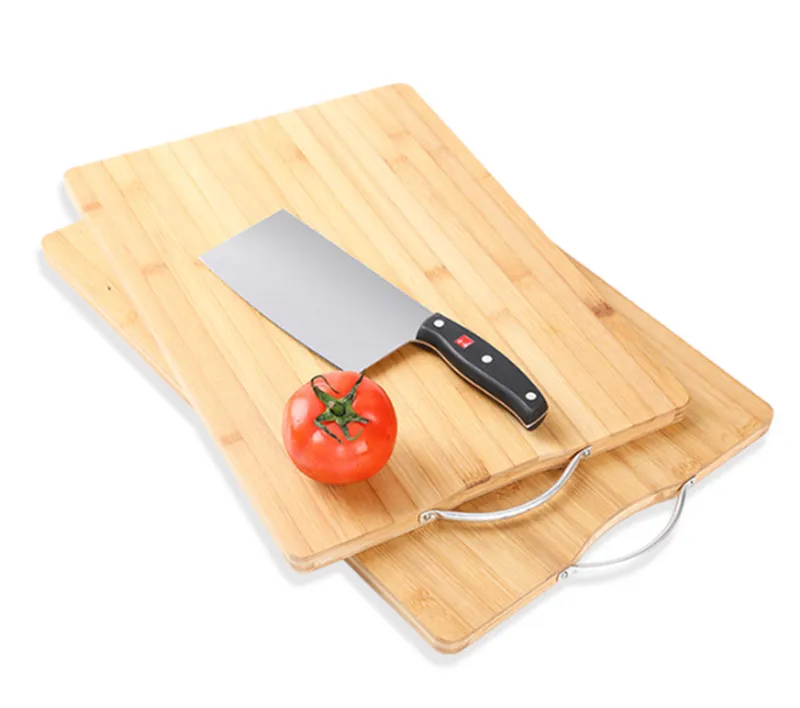 Jaswehome Natural Bamboo Cutting Board Metal Handhend Bamboo Wood Serving Board Meat Cheese Borads Hak Kicthen Board