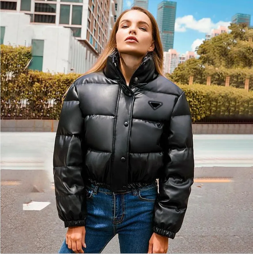 original fashion design womens pu leather jackets luxurious ladies black punk puffer jacket short cotton outerwear coats